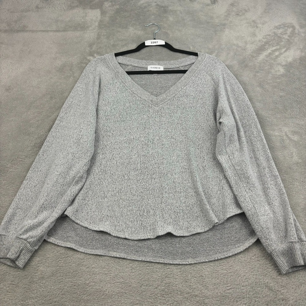 Evereve Mac V-Neck Pullover Top Womens Large Gray Rayon Blend Cozy Casual Lagen